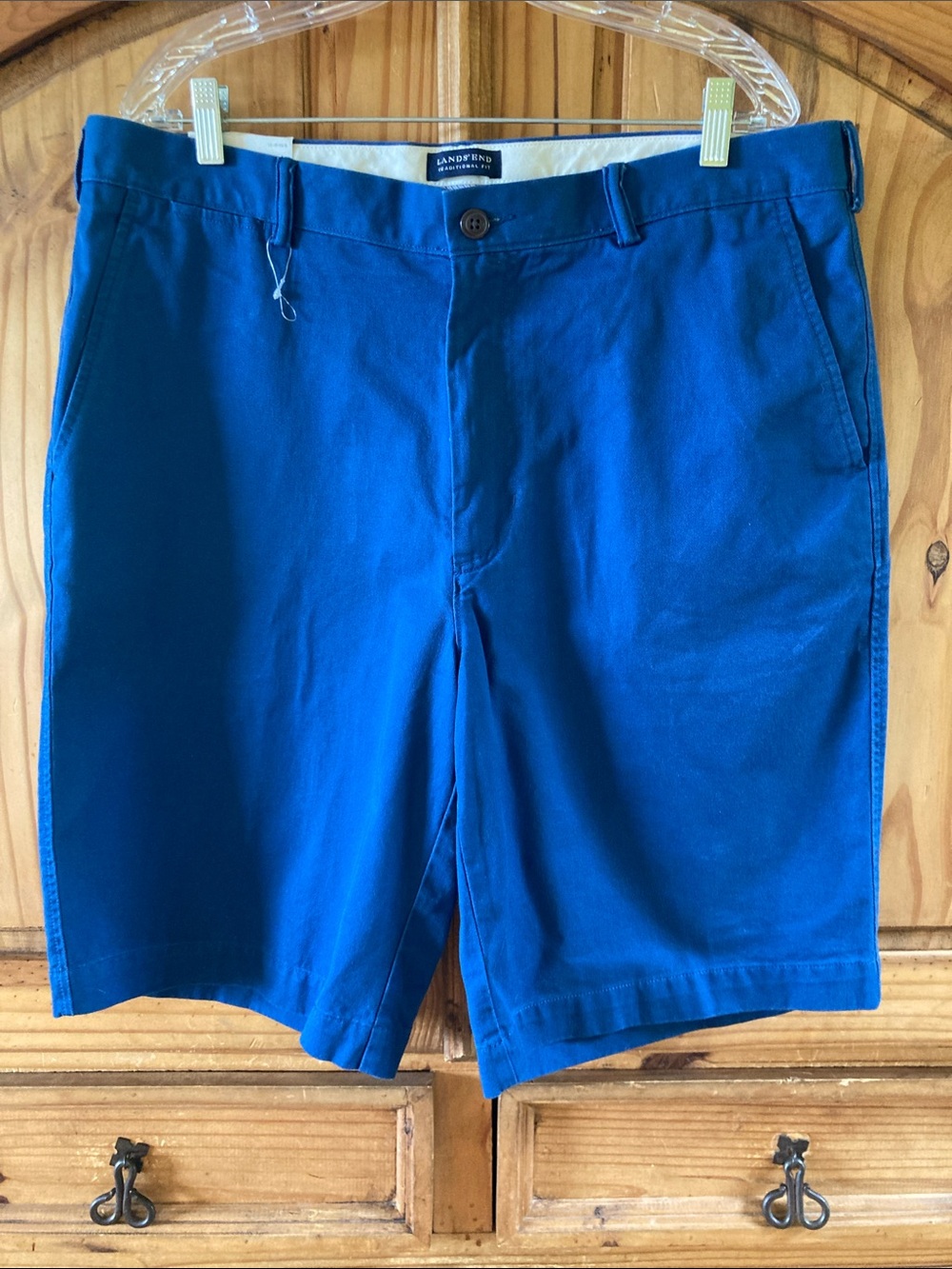 Men Lands End Traditional Fit blue chino shorts size 38 - NWT
